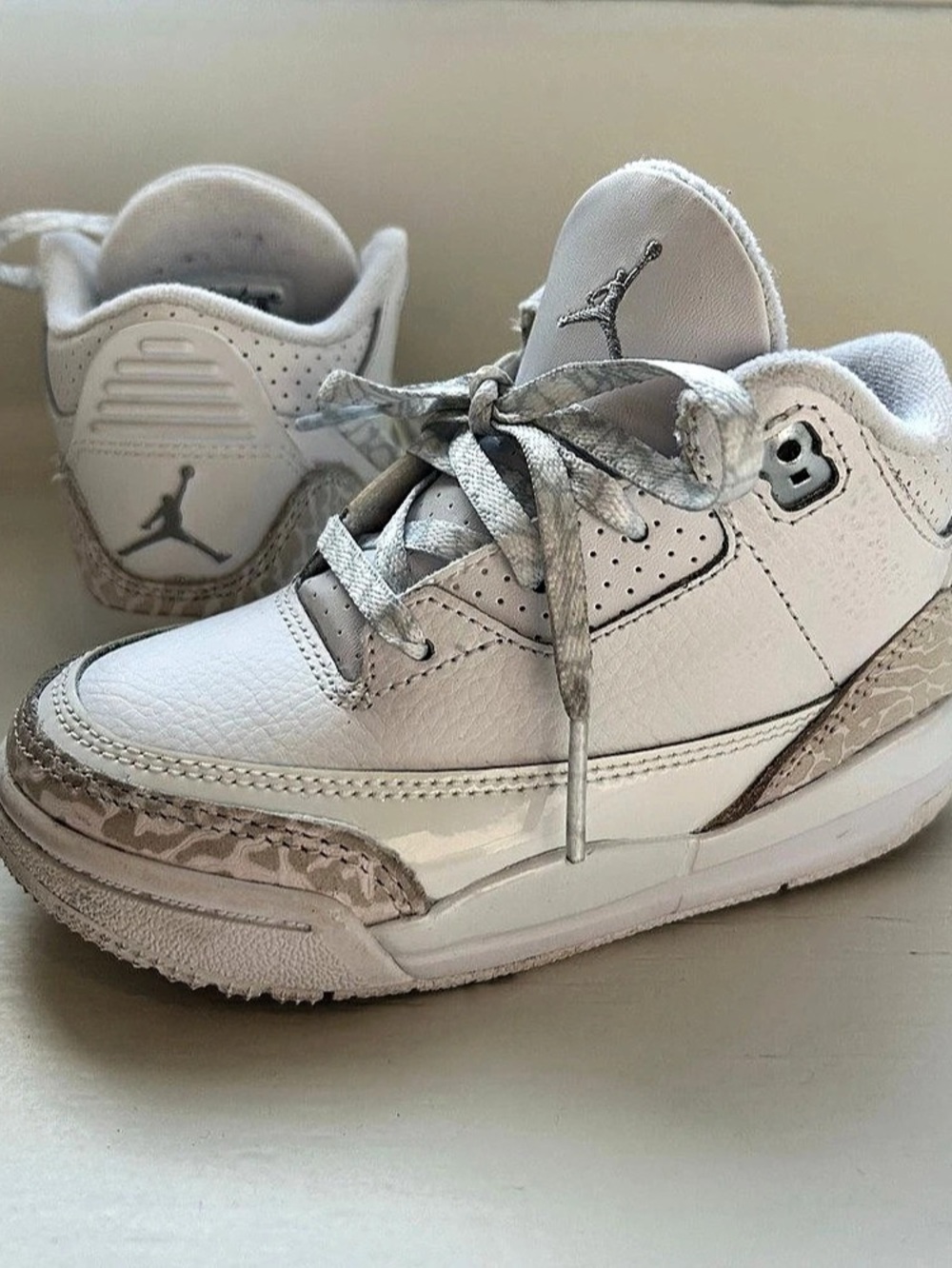 Air Jordan 3 Retro "Pure Money" Sneakers White & Silver US Toddler 8C